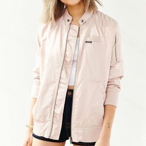 UO Members Only Pink Satin Bomber Jacket